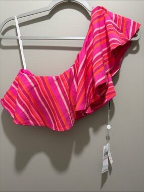 Trina Turk Swim & Spa Collection bikini top one shoulder flutter style pink
